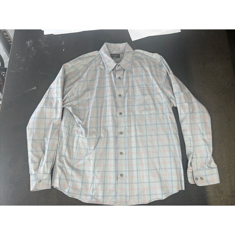 Eddie Bauer Large Relaxed Fit Button Down Long Sleeve Shirt Blue Red Plaid‎